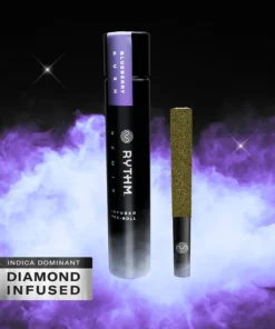 rythm blueberry kush remix infused pre roll 1g indica 52% THC kief coated